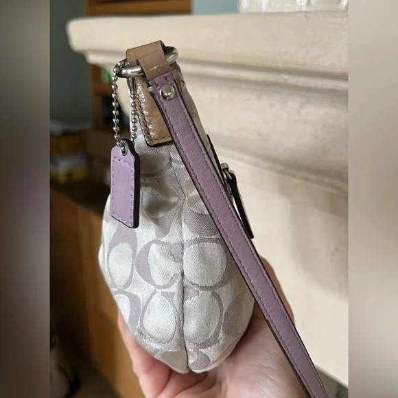 Coach Signature Satin Crossbody Purse Bag Lilac/Lilac Silver Half Moon Shaped - Picture 5 of 12